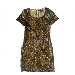 y2k brown and gold sequin mini dress